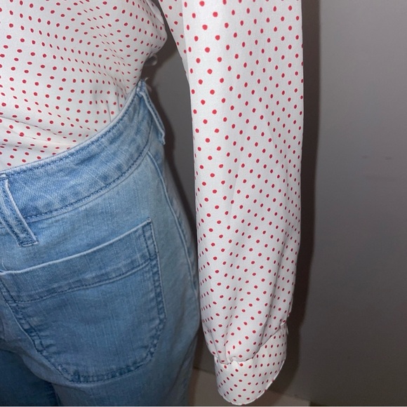 Koret vintage blouse long sleeve button down sash white red polka dot medium - Picture 5 of 9
